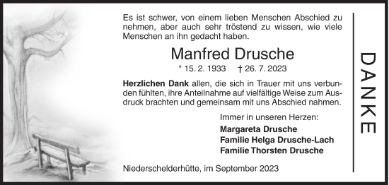 Traueranzeige von Manfred Drusche von Siegener Zeitung