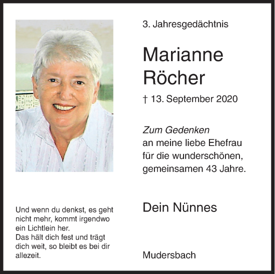 Traueranzeige von Marianne Röcher von Siegener Zeitung