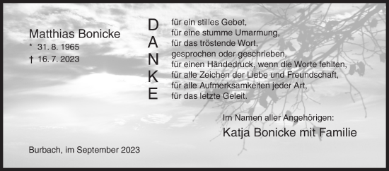 Traueranzeige von Matthias Bonicke von Siegener Zeitung