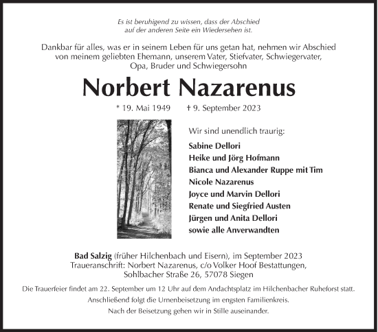 Traueranzeige von Norbert Nazarenus von Siegener Zeitung
