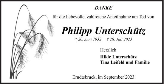 Traueranzeige von Philipp Unterschütz von Siegener Zeitung