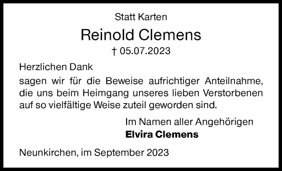 Traueranzeige von Reinold Clemens von Siegener Zeitung