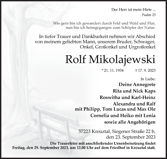 Traueranzeige von Rolf Mikolajewski von Siegener Zeitung
