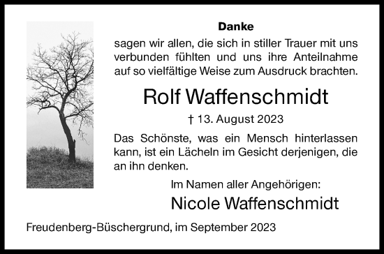 Traueranzeige von Rolf Waffenschmidt von Siegener Zeitung
