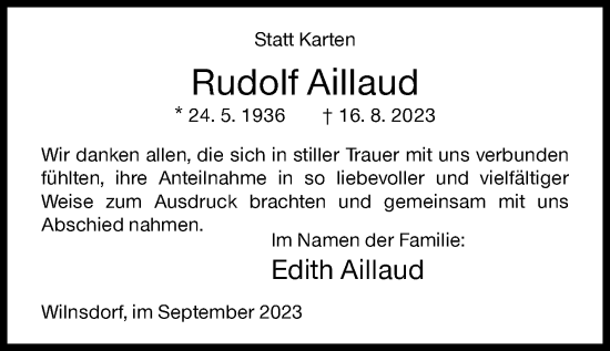 Traueranzeige von Rudolf Aillaud von Siegener Zeitung