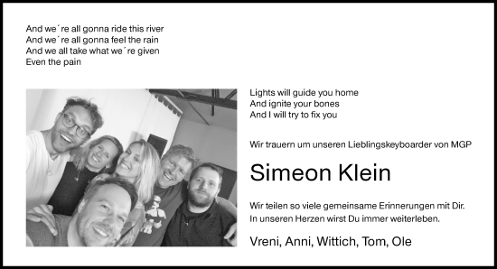 Traueranzeige von Simeon Klein von Siegener Zeitung