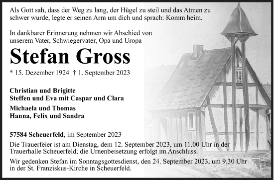 Traueranzeige von Stefan Gross von Siegener Zeitung