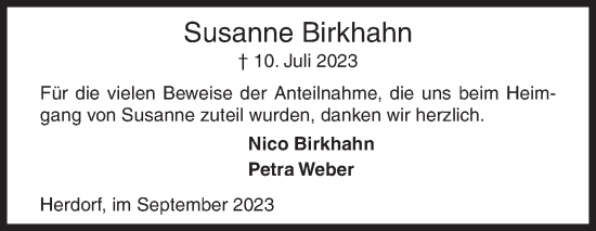 Traueranzeige von Susanne Birkhahn von Siegener Zeitung
