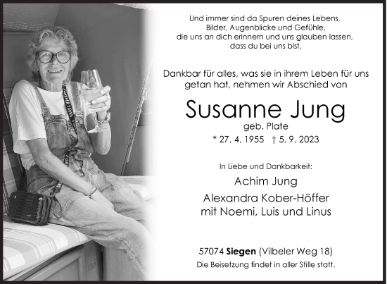 Traueranzeige von Susanne Jung von Siegener Zeitung