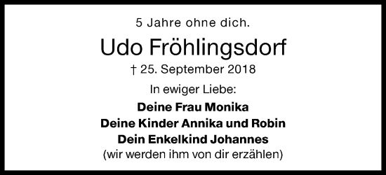 Traueranzeige von Udo Fröhlingsdorf von Siegener Zeitung