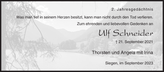 Traueranzeige von Ulf Schneider von Siegener Zeitung
