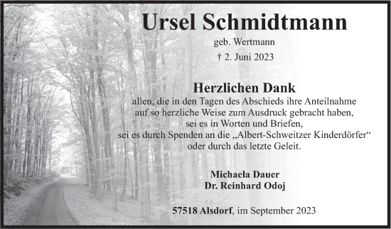 Traueranzeige von Ursel Schmidtmann von Siegener Zeitung