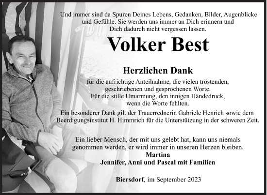 Traueranzeige von Volker Best von Siegener Zeitung