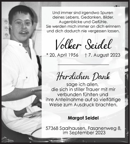 Traueranzeige von Volker Seidel von Siegener Zeitung
