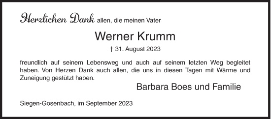 Traueranzeige von Werner Krumm von Siegener Zeitung