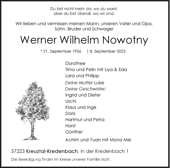 Traueranzeige von Werner  Nowotny von Siegener Zeitung