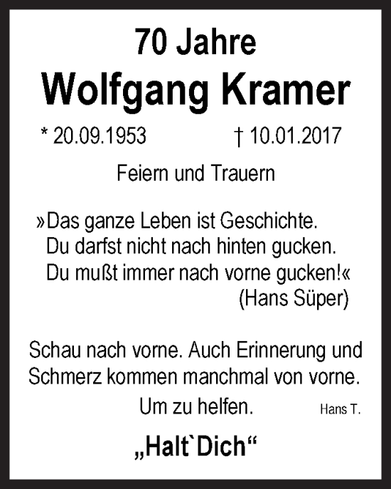Traueranzeige von Wolfgang Kramer von Siegener Zeitung