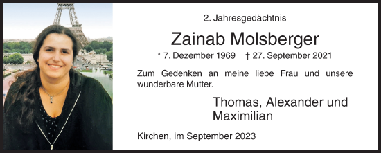 Traueranzeige von Zainab Molsberger von Siegener Zeitung