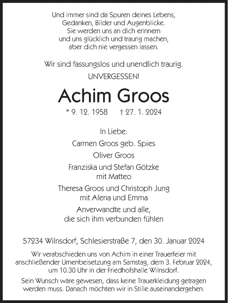 Traueranzeige für Achim Groos vom 30.01.2024 aus Siegener Zeitung