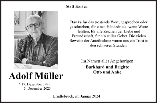 Traueranzeige von Adolf Müller von Siegener Zeitung