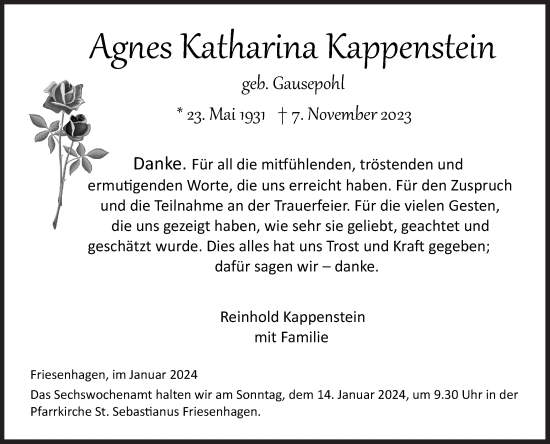 Traueranzeige von Agnes Katharina Kappenstein von Siegener Zeitung