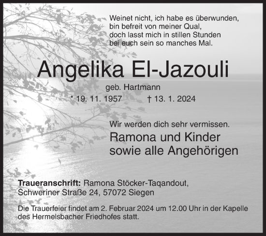 Traueranzeige von Angelika El-Jazouli von Siegener Zeitung
