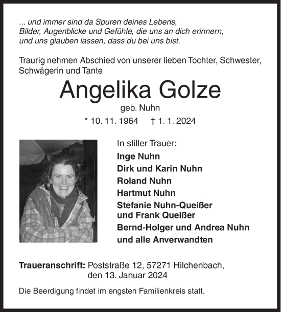 Traueranzeige von Angelika Golze von Siegener Zeitung