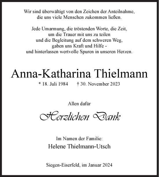 Traueranzeige von Anna-Katharina Thielmann von Siegener Zeitung