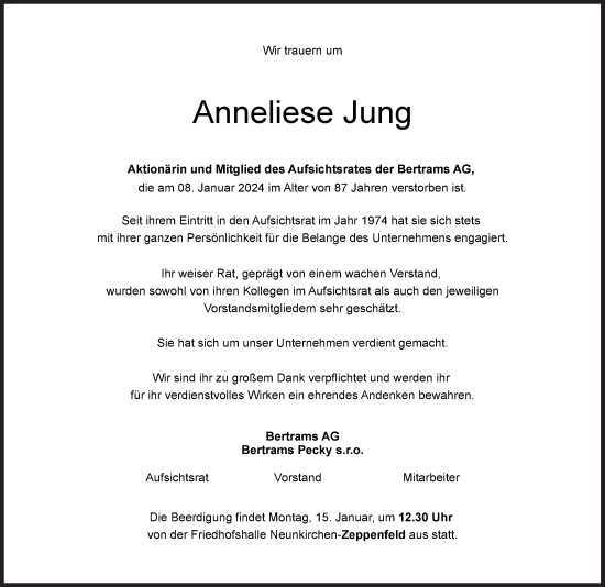 Traueranzeige von Anneliese Jung von Siegener Zeitung