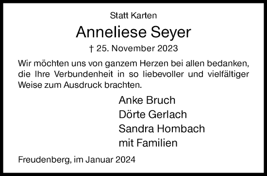 Traueranzeige von Anneliese Seyer von Siegener Zeitung