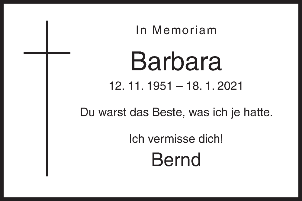  Traueranzeige für Barbara Schöchert vom 18.01.2024 aus Siegener Zeitung