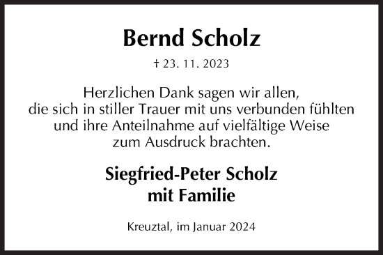 Traueranzeige von Bernd Scholz von Siegener Zeitung