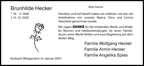 Traueranzeige von Brunhilde Hecker von Siegener Zeitung