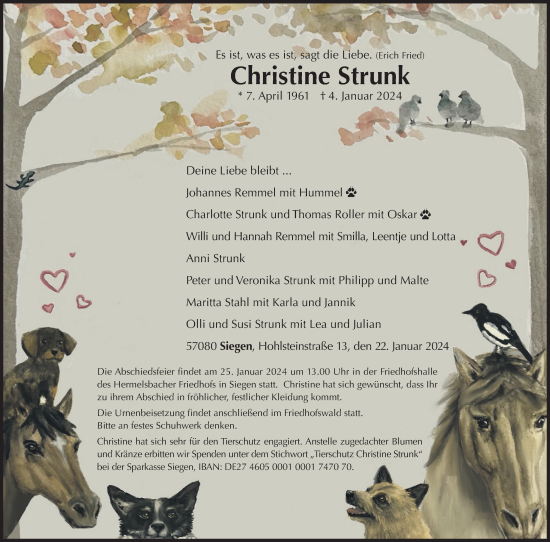 Traueranzeige von Christine Strunk von Siegener Zeitung