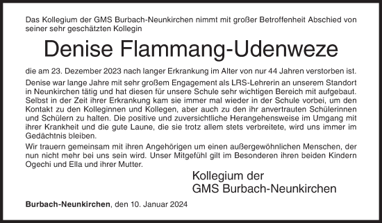 Traueranzeige von Denise Flammang-Udenweze von Siegener Zeitung