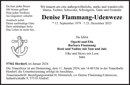 Traueranzeige von Denise Flammang-Udenweze von Siegener Zeitung