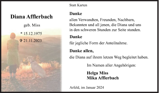 Traueranzeige von Diana Afflerbach von Siegener Zeitung
