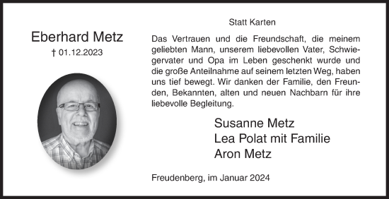 Traueranzeige von Eberhard Metz von Siegener Zeitung