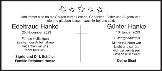 Traueranzeige von Edeltraud und Günter Hanke von Siegener Zeitung