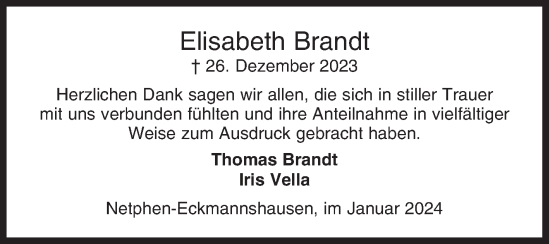 Traueranzeige von Elisabeth Brandt von Siegener Zeitung