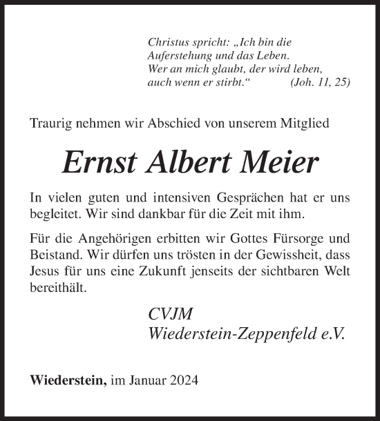Traueranzeige von Ernst Albert Meier von Siegener Zeitung