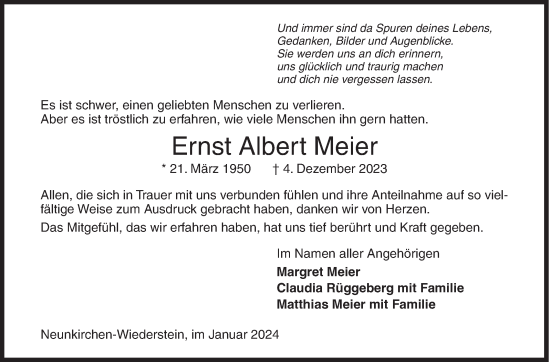 Traueranzeige von Ernst Albert Meier von Siegener Zeitung