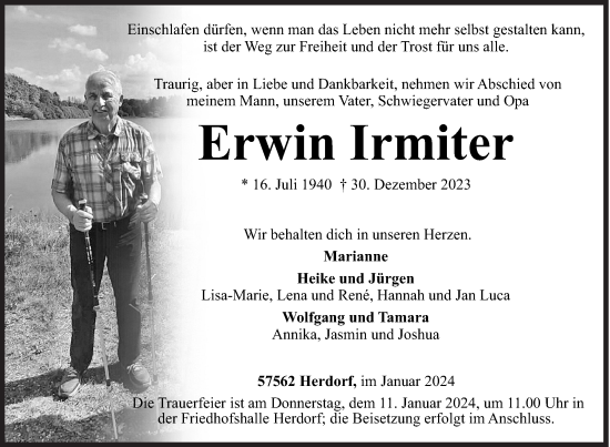Traueranzeige von Erwin Irmiter von Siegener Zeitung