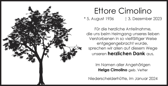 Traueranzeige von Ettore Cimolino von Siegener Zeitung