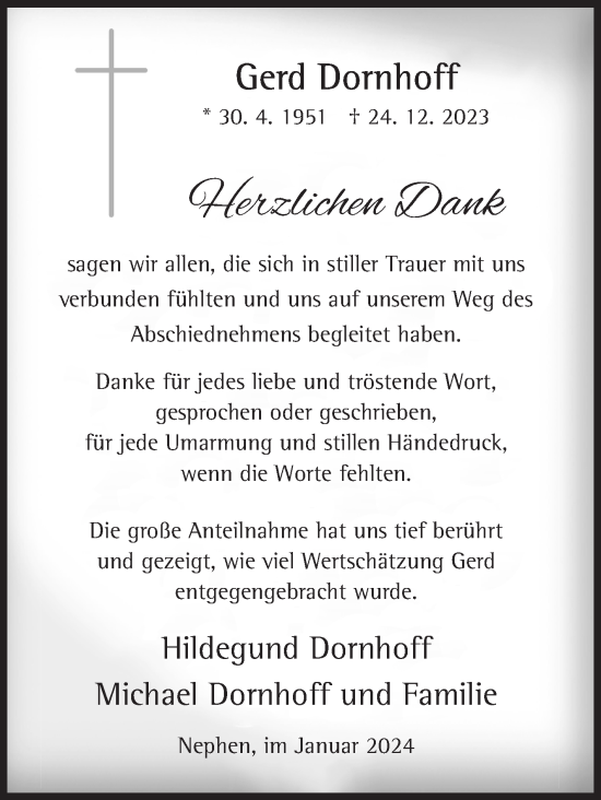Traueranzeige von Gerd Dornhoff von Siegener Zeitung