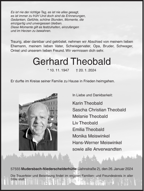 Traueranzeige von Gerhard Theobald von Siegener Zeitung