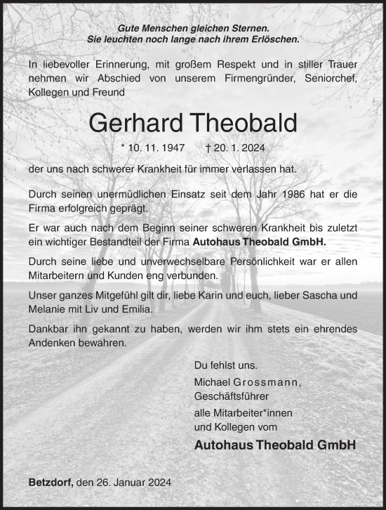 Traueranzeige von Gerhard Theobald von Siegener Zeitung