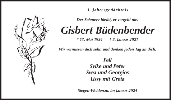 Traueranzeige von Gisbert Büdenbender von Siegener Zeitung