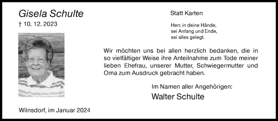 Traueranzeige von Gisela Schulte von Siegener Zeitung
