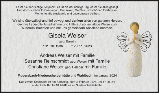 Traueranzeige von Gisela Weiser von Siegener Zeitung